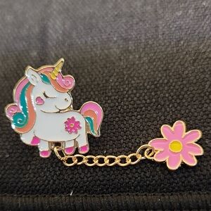 Charming Unicorn Pin with Pink Flower Chain